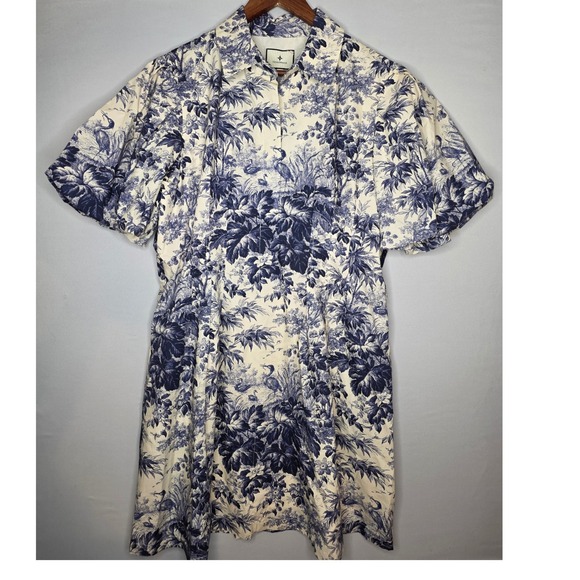 Tuckernuck Delaney Toile Print Dress Women XL Blue Cream Short Sleeve Pockets - Picture 6 of 13